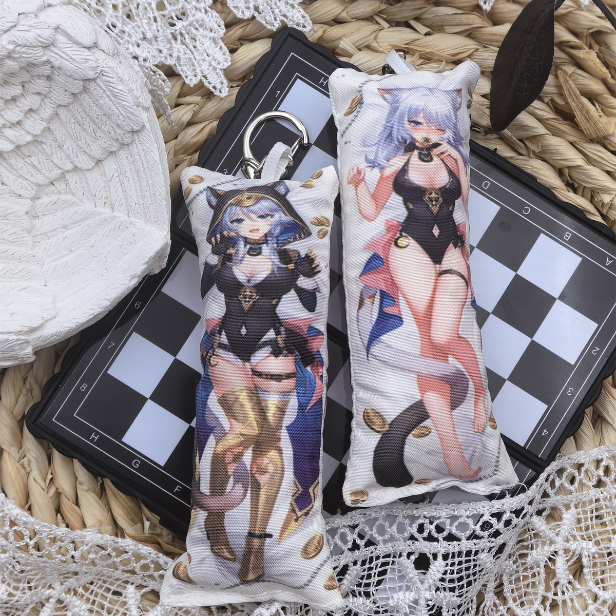 HSR Mini Dakimakura Pillow Keychain, 4 × 12 cm Plush Pillow Charm, Double-Sided Character Art Bag Accessory, Gift for Anime Fans