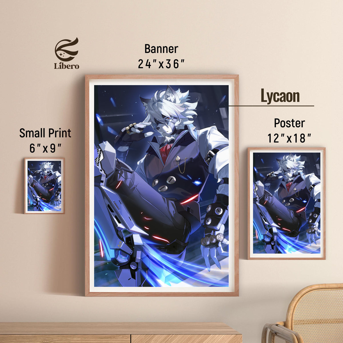 Von Lycaon Zenless Zone Zero poster three-size comparison