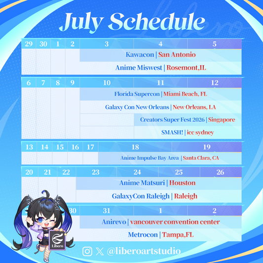 Libero Art Studio's July Convention Schedule