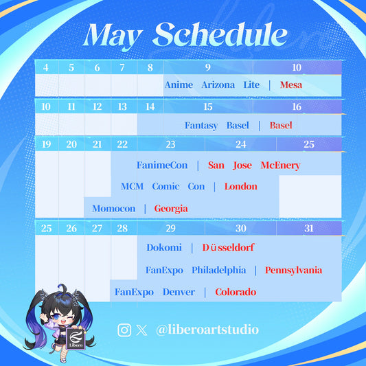 Libero Art Studio's May Convention Schedule