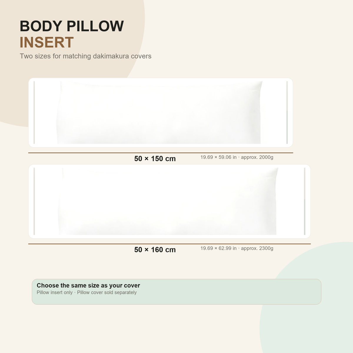 50 × 150 cm and 50 × 160 cm PP cotton dakimakura pillow inserts