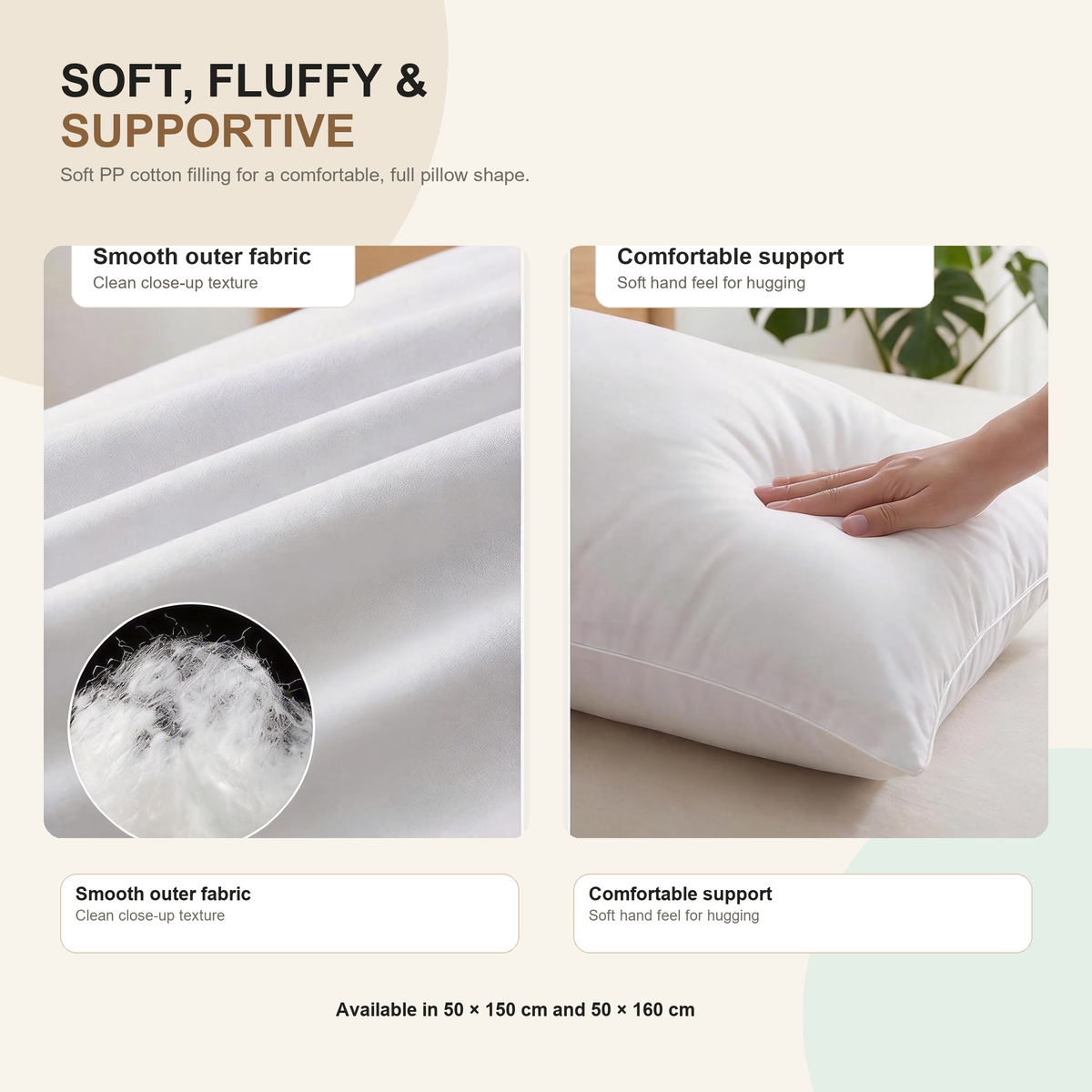 Soft PP cotton filling and supportive body pillow insert