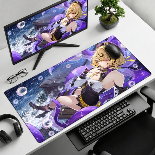 Yidhari Zenless Zone Zero mouse pad on a white desk
