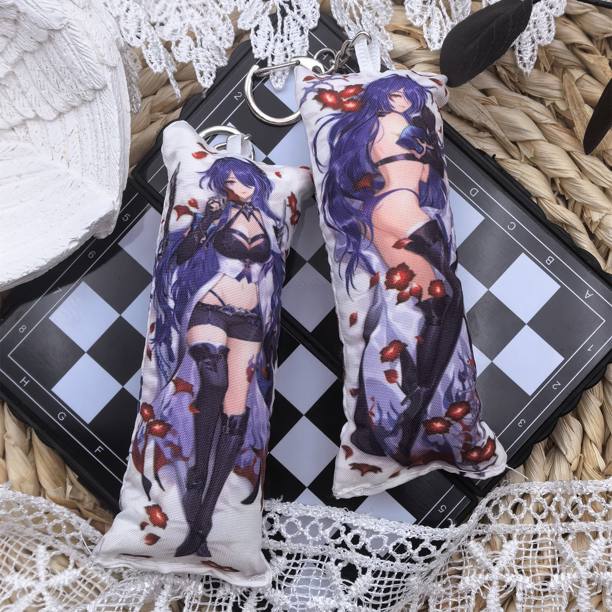 HSR Mini Dakimakura Pillow Keychain, 4 × 12 cm Plush Pillow Charm, Double-Sided Character Art Bag Accessory, Gift for Anime Fans
