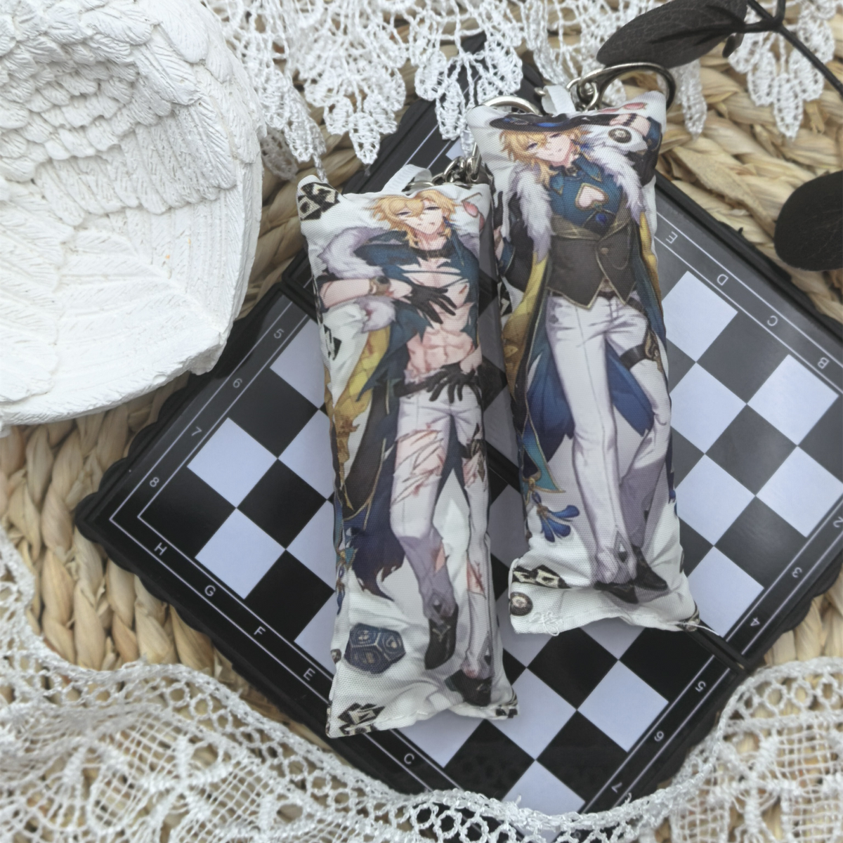 HSR Mini Dakimakura Pillow Keychain, 4 × 12 cm Plush Pillow Charm, Double-Sided Character Art Bag Accessory, Gift for Anime Fans