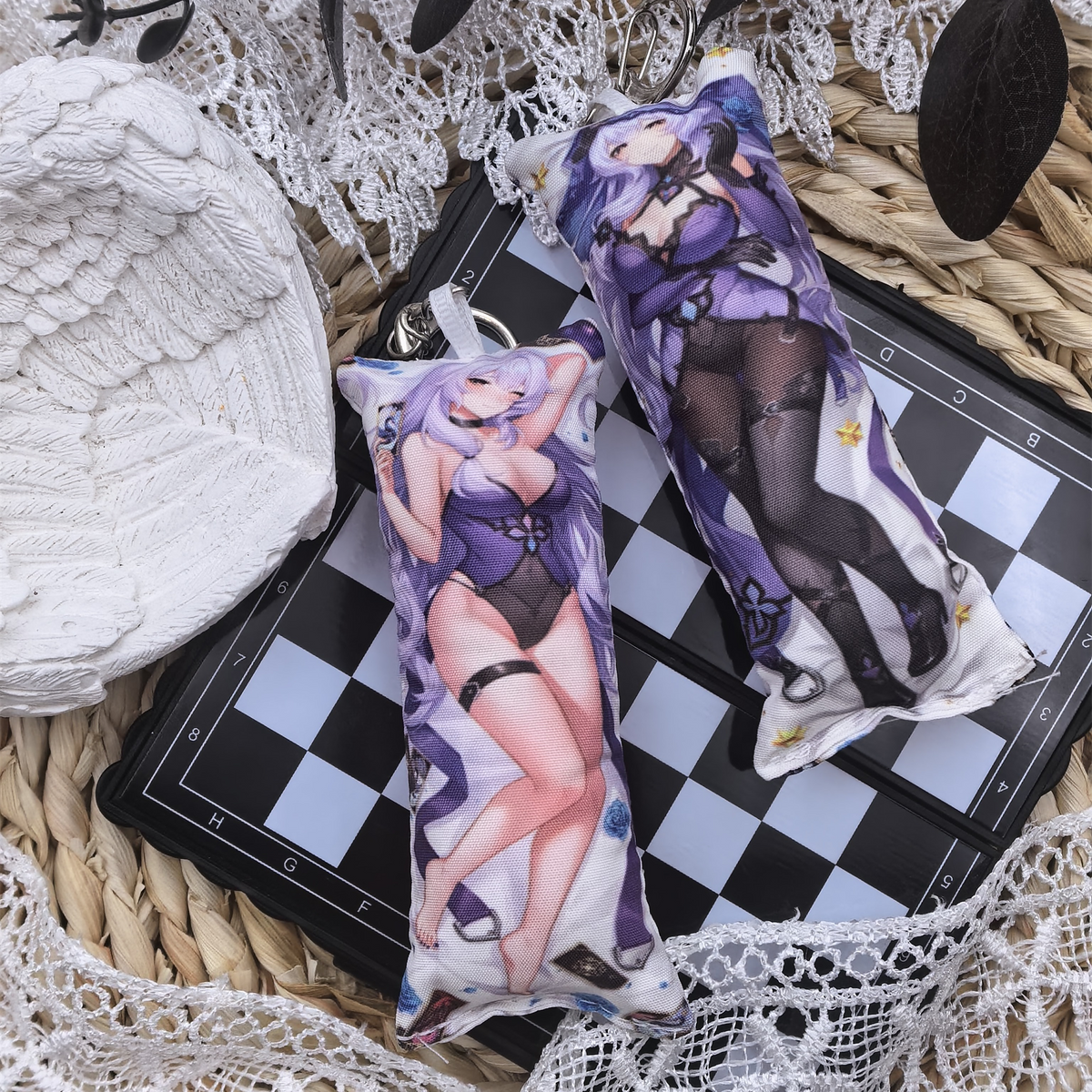 HSR Mini Dakimakura Pillow Keychain, 4 × 12 cm Plush Pillow Charm, Double-Sided Character Art Bag Accessory, Gift for Anime Fans