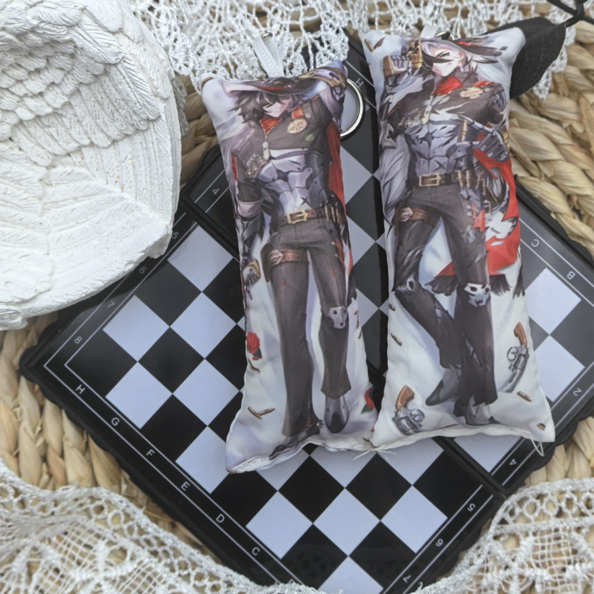 HSR Mini Dakimakura Pillow Keychain, 4 × 12 cm Plush Pillow Charm, Double-Sided Character Art Bag Accessory, Gift for Anime Fans