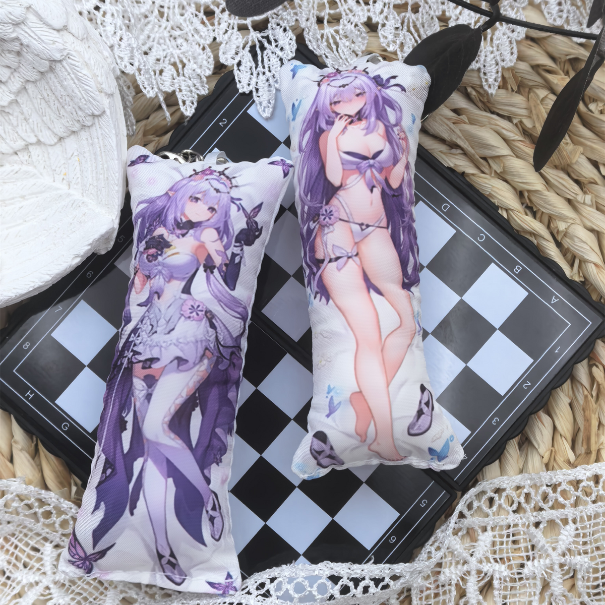 HSR Mini Dakimakura Pillow Keychain, 4 × 12 cm Plush Pillow Charm, Double-Sided Character Art Bag Accessory, Gift for Anime Fans