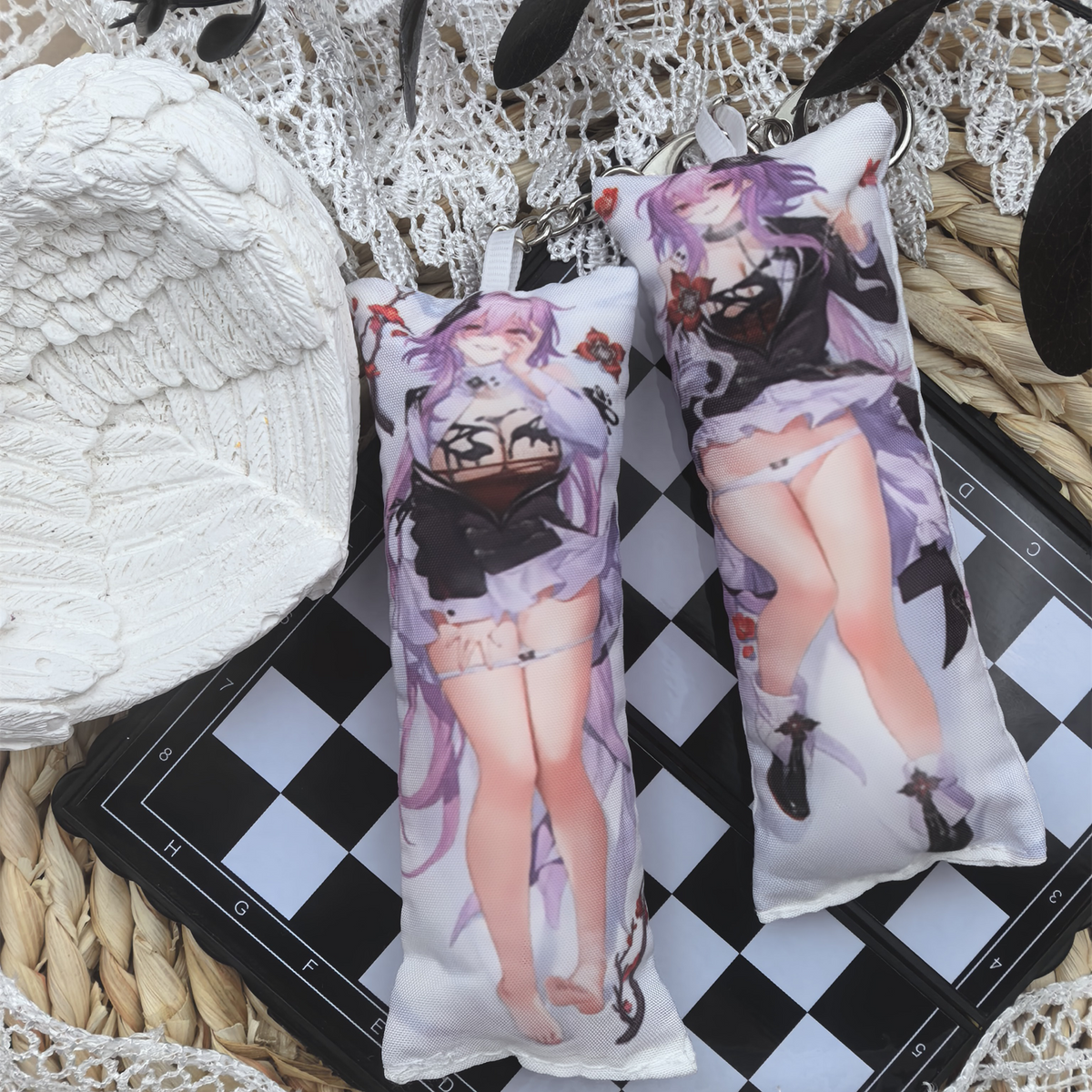 HSR Mini Dakimakura Pillow Keychain, 4 × 12 cm Plush Pillow Charm, Double-Sided Character Art Bag Accessory, Gift for Anime Fans