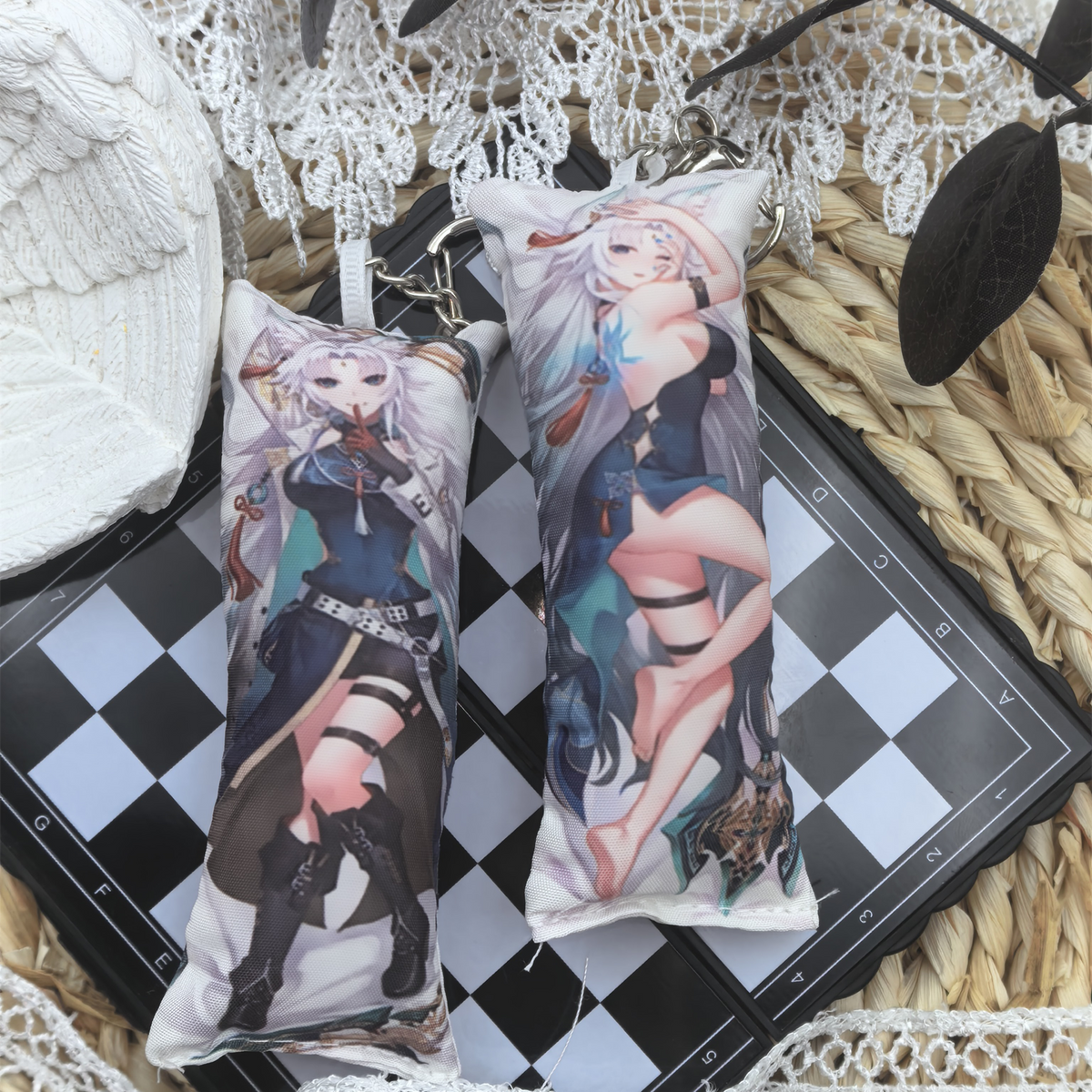 HSR Mini Dakimakura Pillow Keychain, 4 × 12 cm Plush Pillow Charm, Double-Sided Character Art Bag Accessory, Gift for Anime Fans