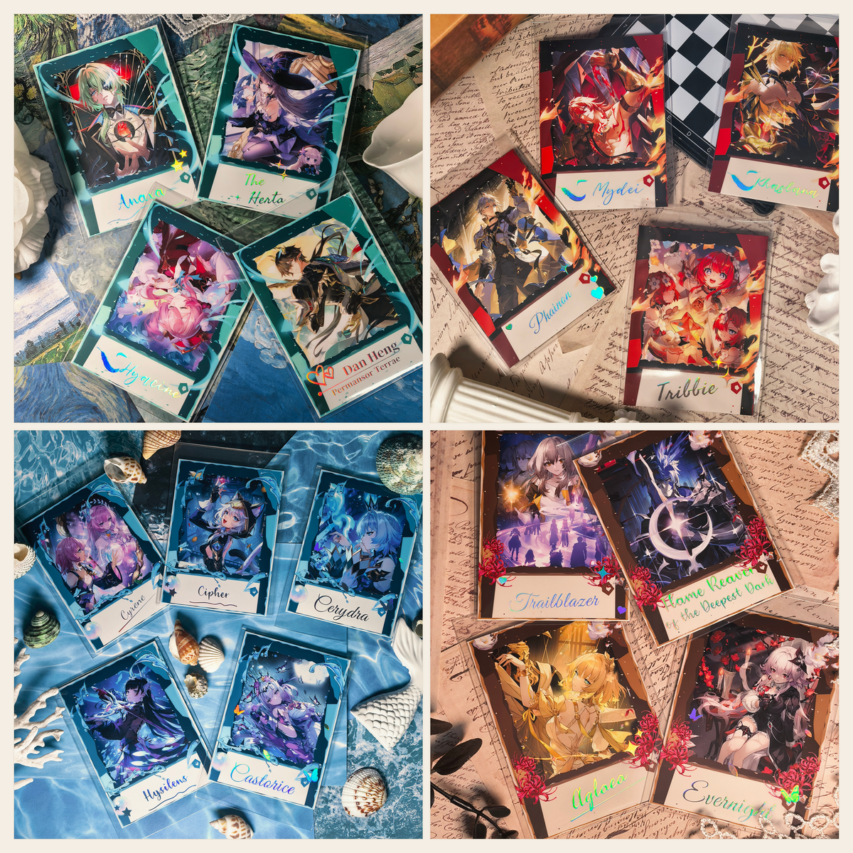 Honkai Star Rail Halloween Holographic Art Cards – Water, Fire, Earth & Wind