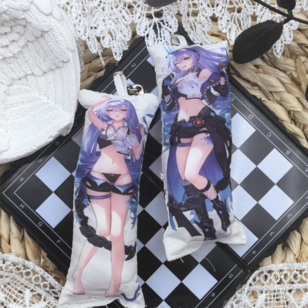 HSR Mini Dakimakura Pillow Keychain, 4 × 12 cm Plush Pillow Charm, Double-Sided Character Art Bag Accessory, Gift for Anime Fans