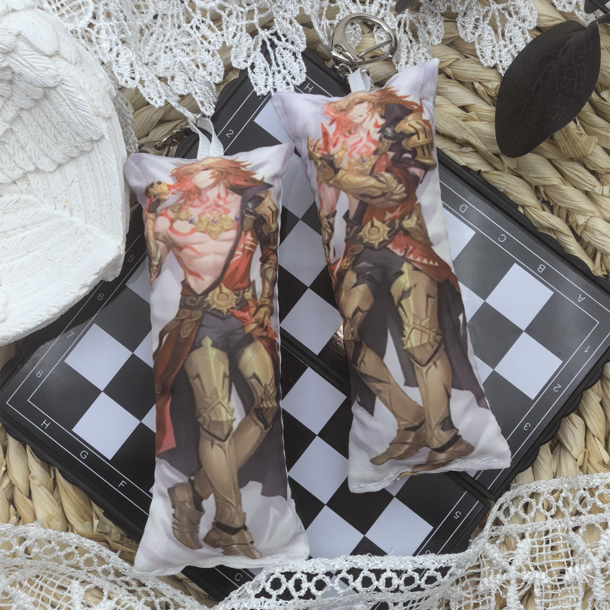 HSR Mini Dakimakura Pillow Keychain, 4 × 12 cm Plush Pillow Charm, Double-Sided Character Art Bag Accessory, Gift for Anime Fans
