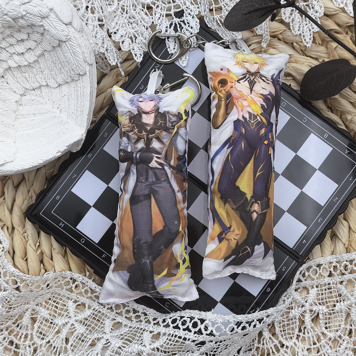 HSR Mini Dakimakura Pillow Keychain, 4 × 12 cm Plush Pillow Charm, Double-Sided Character Art Bag Accessory, Gift for Anime Fans