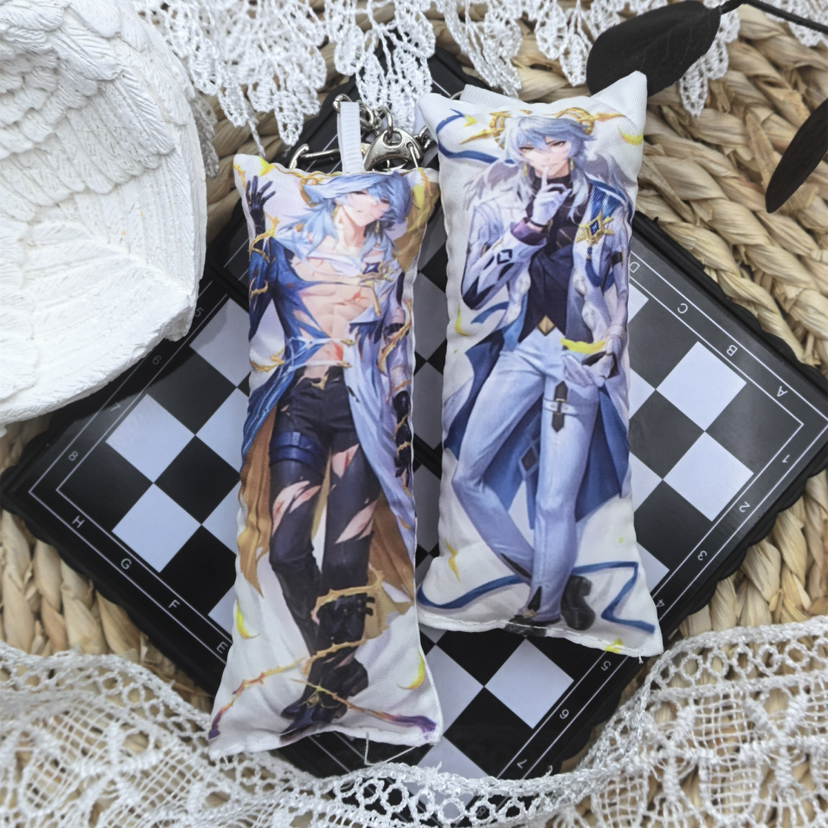 HSR Mini Dakimakura Pillow Keychain, 4 × 12 cm Plush Pillow Charm, Double-Sided Character Art Bag Accessory, Gift for Anime Fans