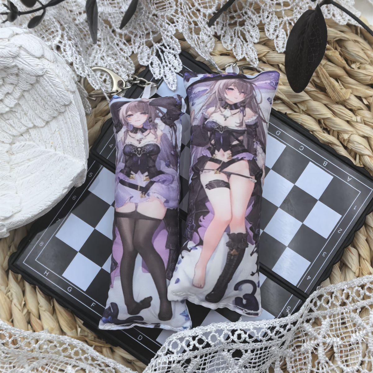 HSR Mini Dakimakura Pillow Keychain, 4 × 12 cm Plush Pillow Charm, Double-Sided Character Art Bag Accessory, Gift for Anime Fans