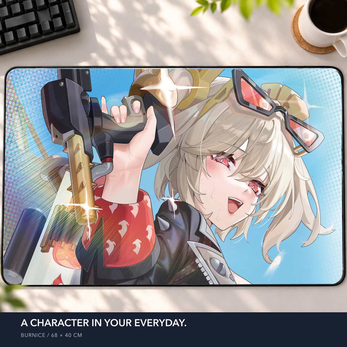 Burnice mouse pad: day desk setup mockup