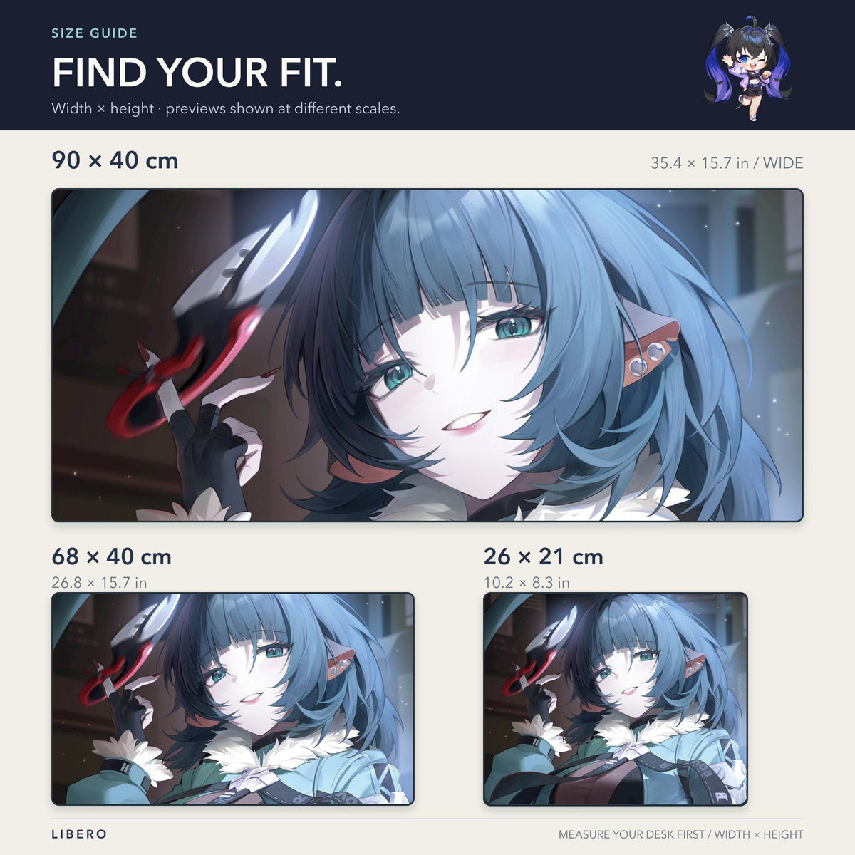 NEW Jane Doe mouse pad: size comparison: 26 x 21, 68 x 40 and 90 x 40 cm
