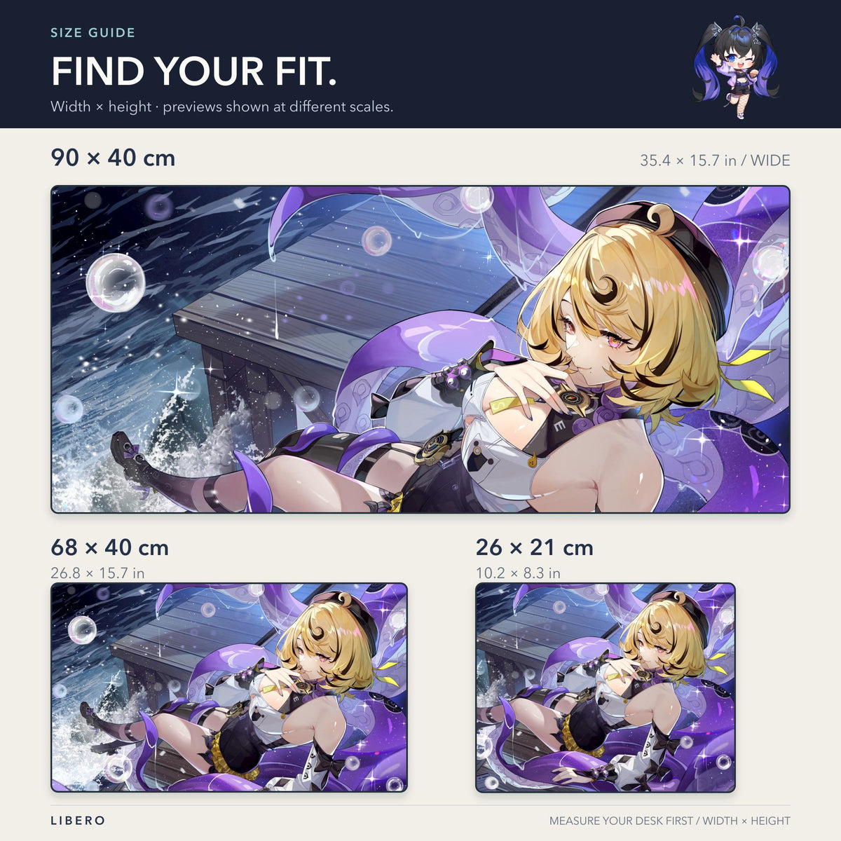 Yidhari mouse pad: size comparison: 26 x 21, 68 x 40 and 90 x 40 cm