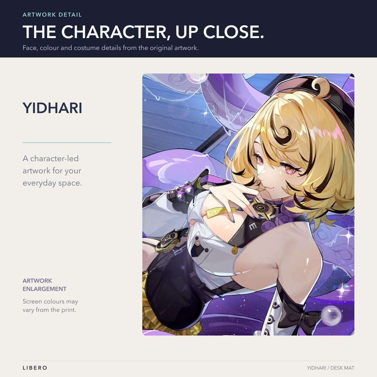 Yidhari mouse pad: face and outfit details
