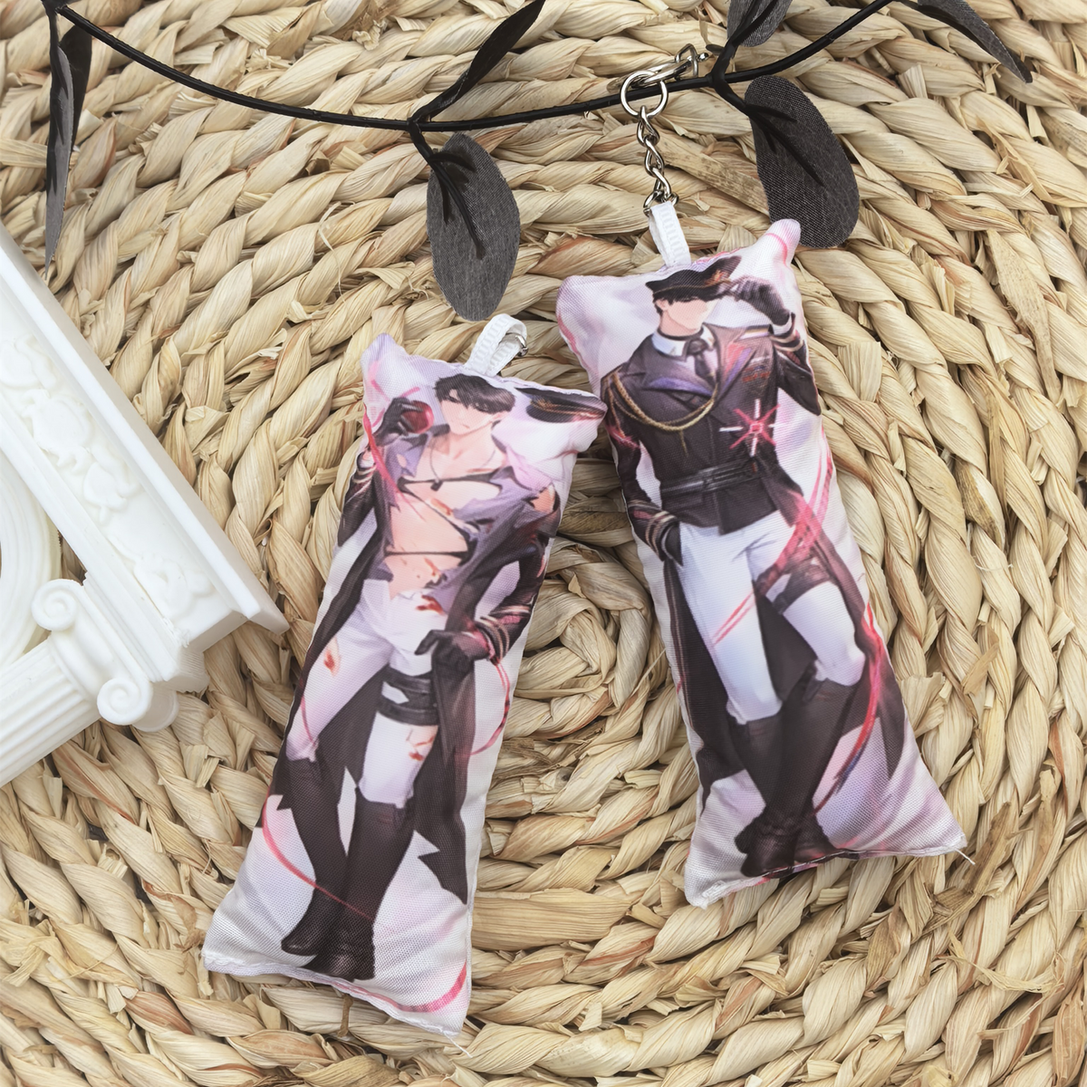 LADS Mini Dakimakura Pillow Keychain, 4 × 12 cm Plush Pillow Charm, Double-Sided Character Art Bag Accessory, Gift for Anime Fans