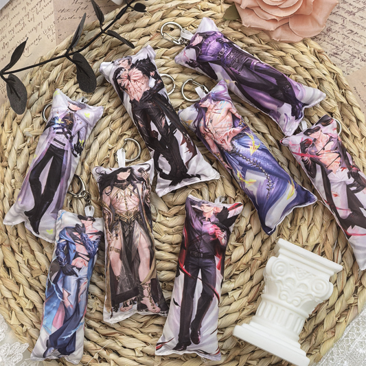 LADS Mini Dakimakura Pillow Keychain, 4 × 12 cm Plush Pillow Charm, Double-Sided Character Art Bag Accessory, Gift for Anime Fans