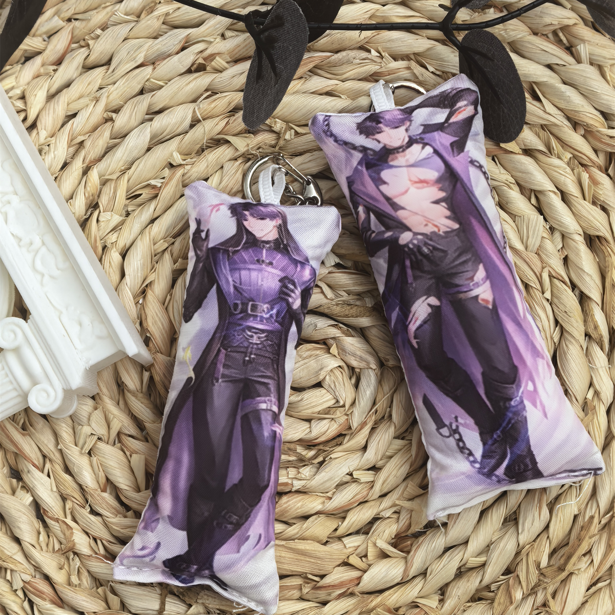 LADS Mini Dakimakura Pillow Keychain, 4 × 12 cm Plush Pillow Charm, Double-Sided Character Art Bag Accessory, Gift for Anime Fans