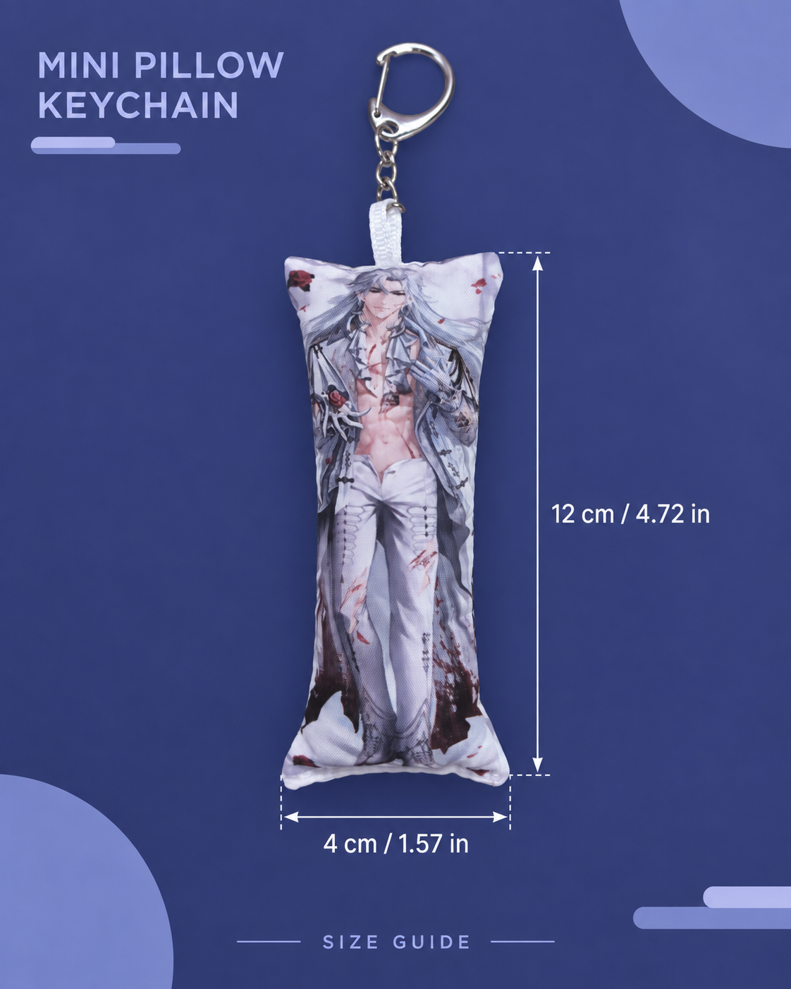LADS Mini Dakimakura Pillow Keychain, 4 × 12 cm Plush Pillow Charm, Double-Sided Character Art Bag Accessory, Gift for Anime Fans