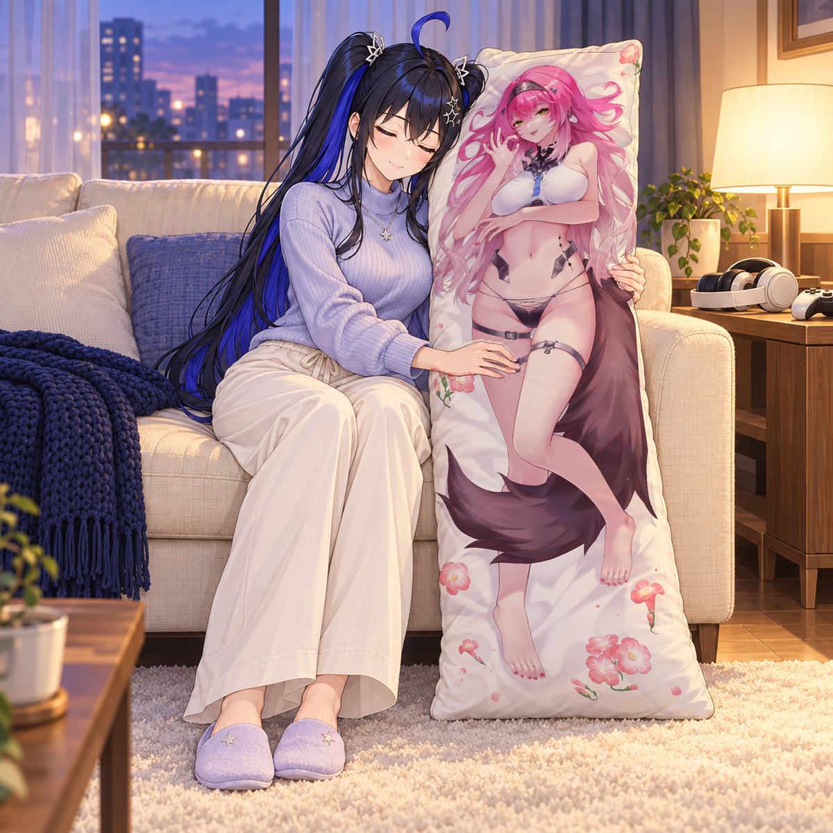 Lupa pillowcase in a cozy sofa display scene.