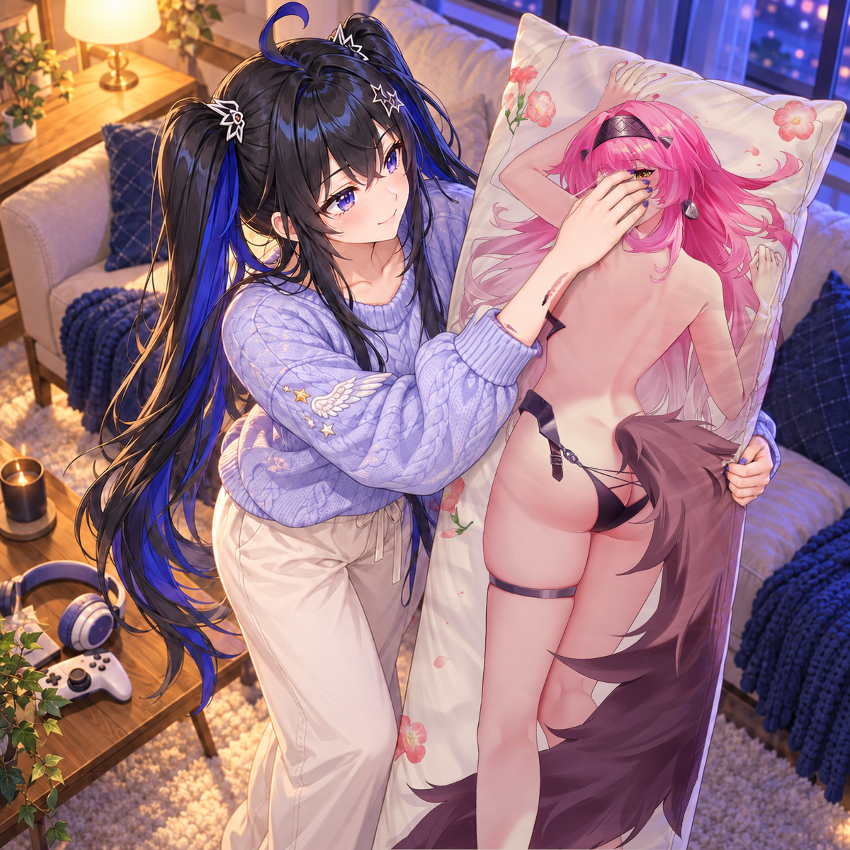 Lupa back-side pillowcase artwork in a comfortable embrace display.