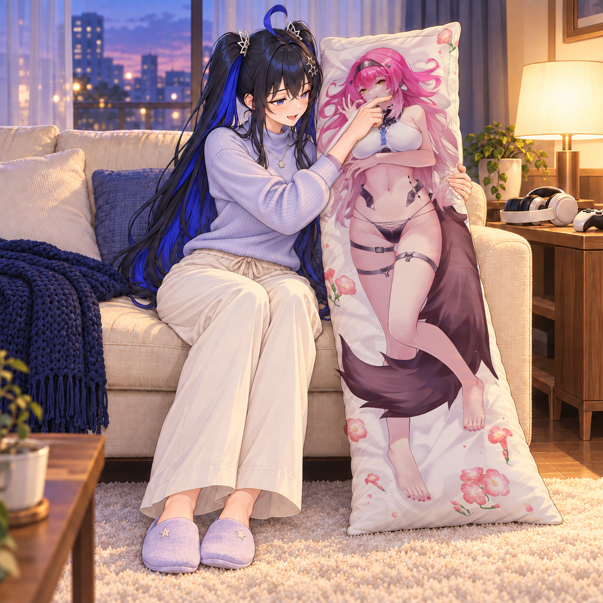 Lupa pillowcase artwork in a relaxed home display scene.