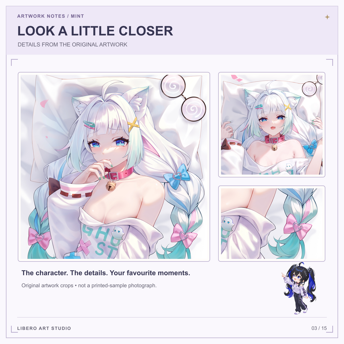 Mint dakimakura pillowcase original artwork detail.