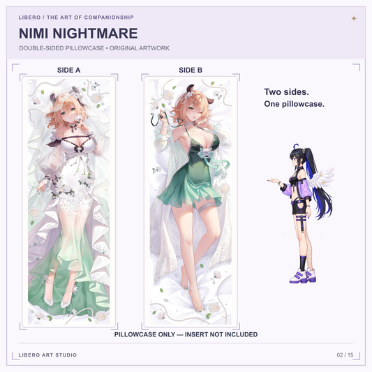 Nimi Nightmare dakimakura pillowcase, original full-body artwork on Side A and Side B. Pillowcase only; insert not included.