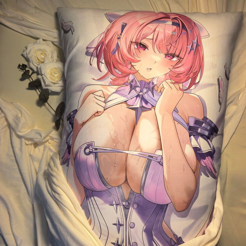 Real-life photo of the Remielle dakimakura cover on a filled pillow