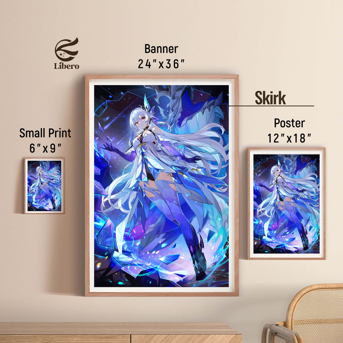 Skirk Genshin Impact poster three-size comparison