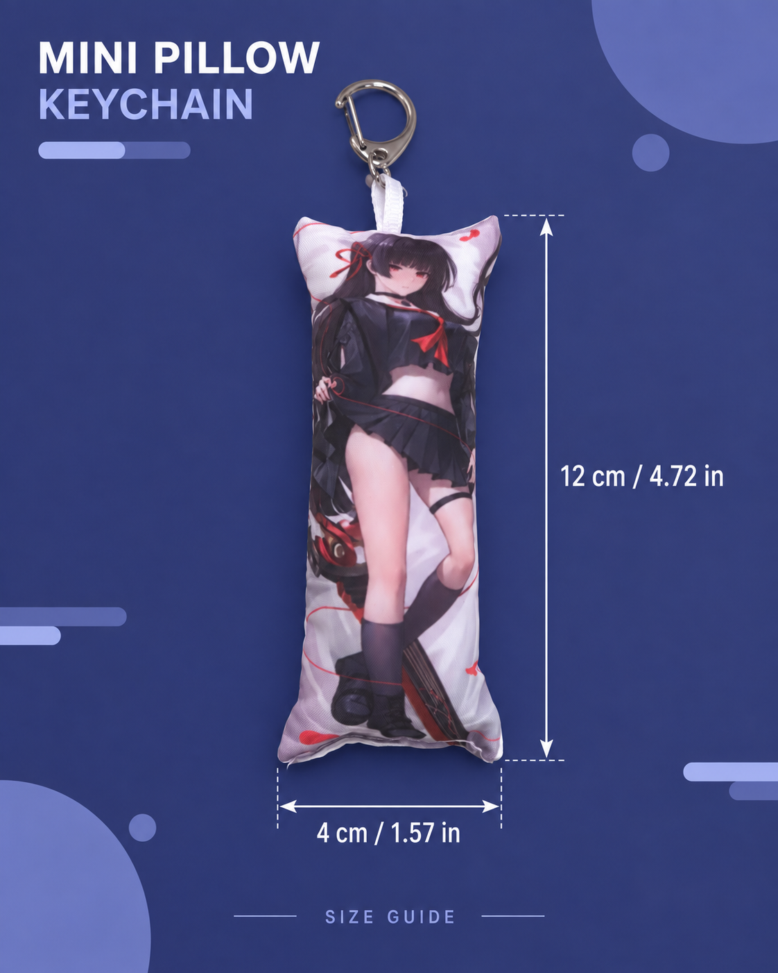 WuWa Mini Dakimakura Pillow Keychain, 4 × 12 cm Plush Pillow Charm, Double-Sided Character Art Bag Accessory, Gift for Anime Fans