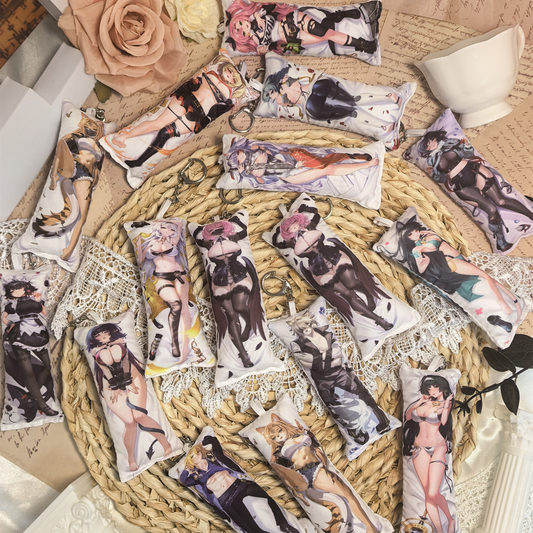 ZZZ Mini Dakimakura Pillow Keychain, 4 × 12 cm Plush Pillow Charm, Double-Sided Character Art Bag Accessory, Gift for Anime Fans