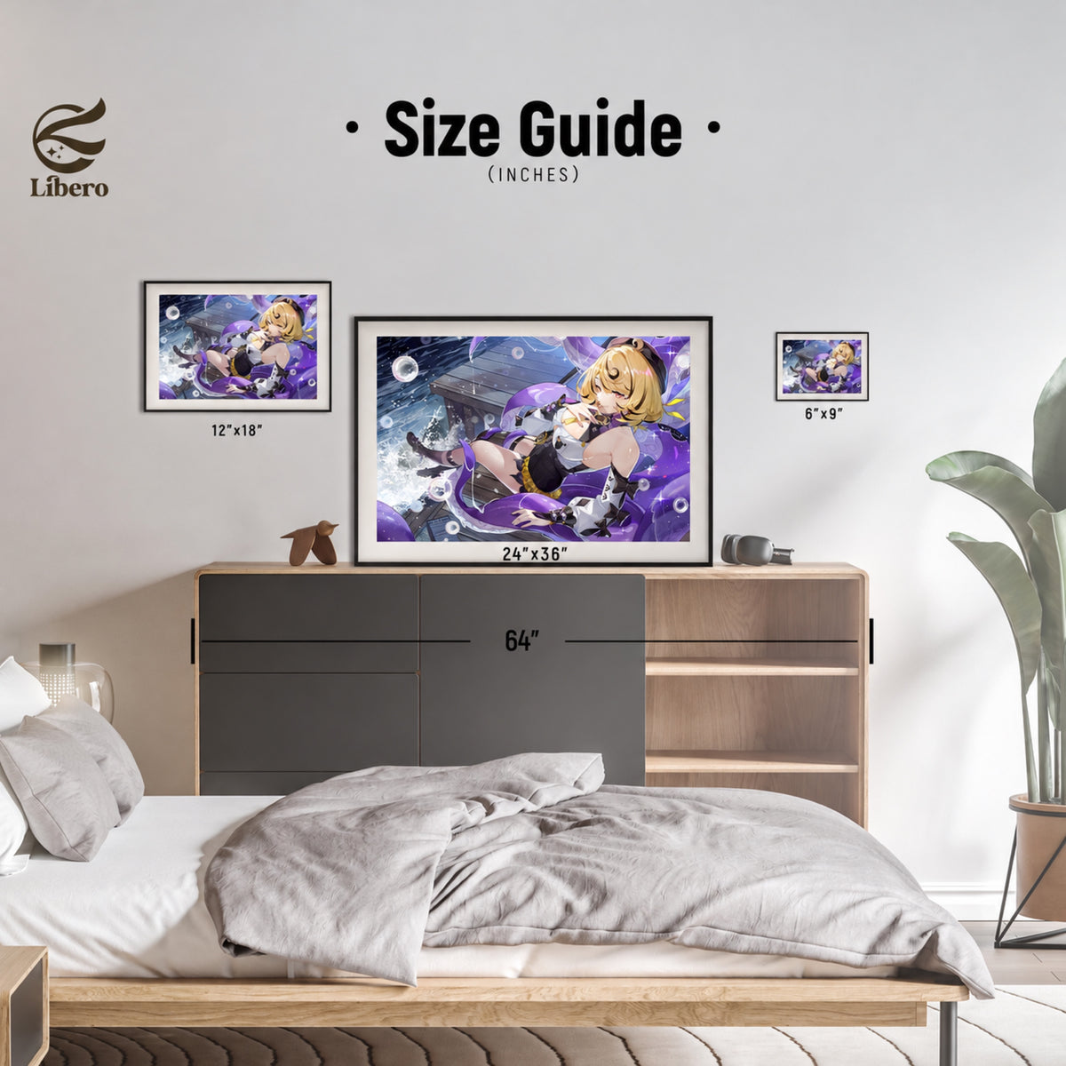 Yidhari landscape poster bedroom display and size reference