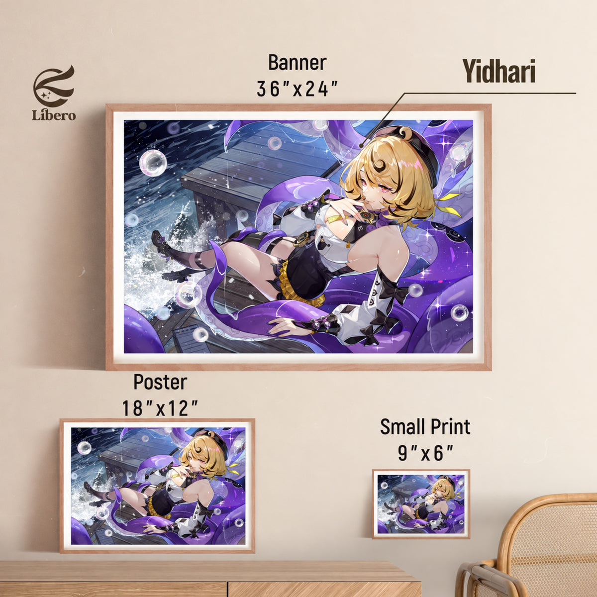 Yidhari landscape poster comparison of 9 by 6, 18 by 12 and 36 by 24 inch print sizes
